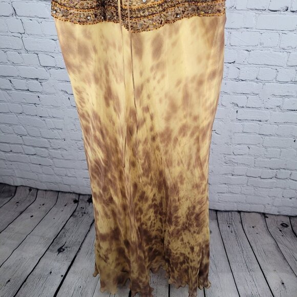 NWD Morell Maxie Brown Silk Chiffon Beaded Rhinestone Strappy Dress 8 - Picture 15 of 16